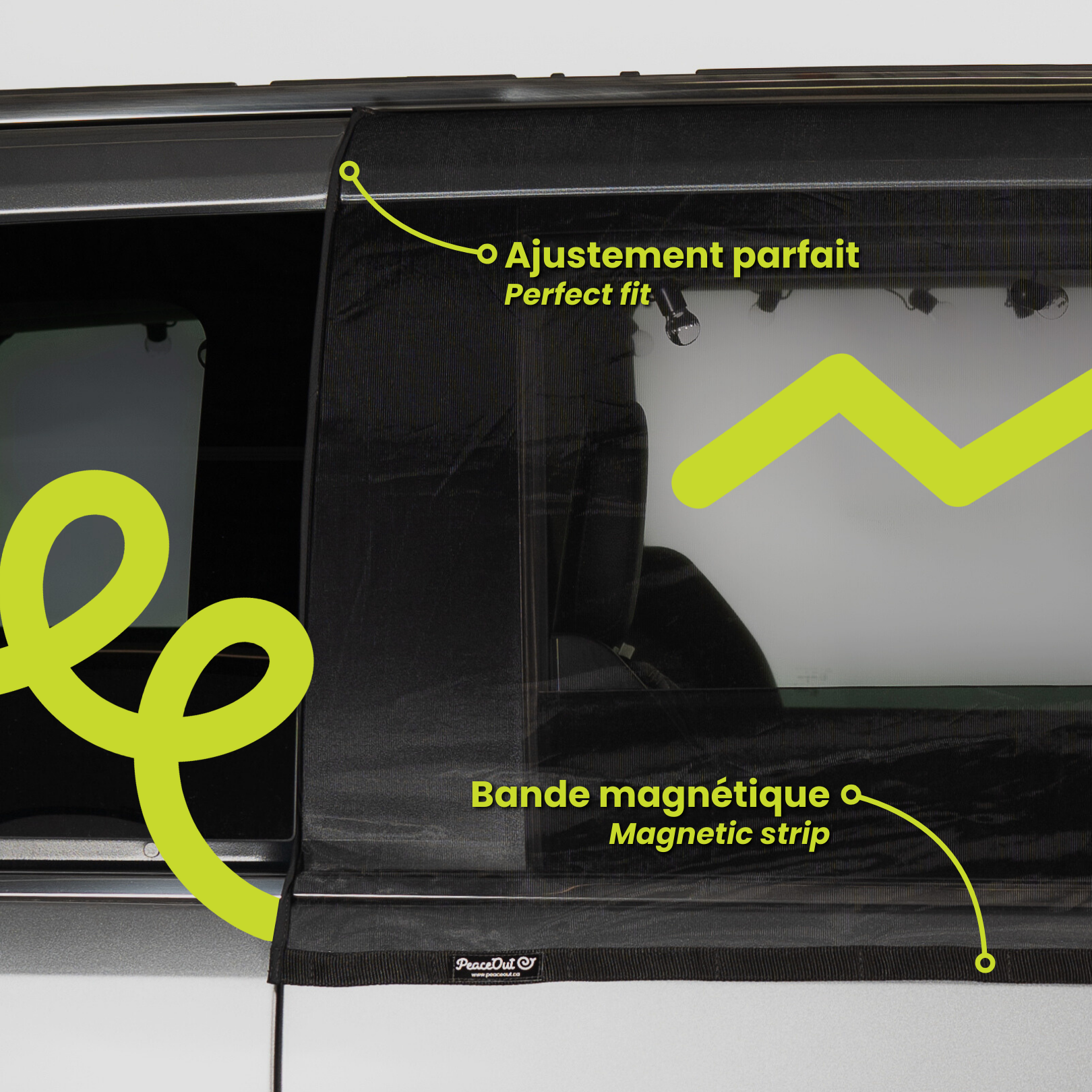 Bug screen for Toyota Sienna door, offering optimal protection against mosquitoes while allowing you to enjoy fresh air. With this mosquito net specifically designed for the Toyota Sienna, you can lower your windows without letting mosquitoes in. Enjoy your travels in peace with this durable and easy-to-install mosquito net for your Toyota Sienna, keeping mosquitoes out while letting fresh air in.