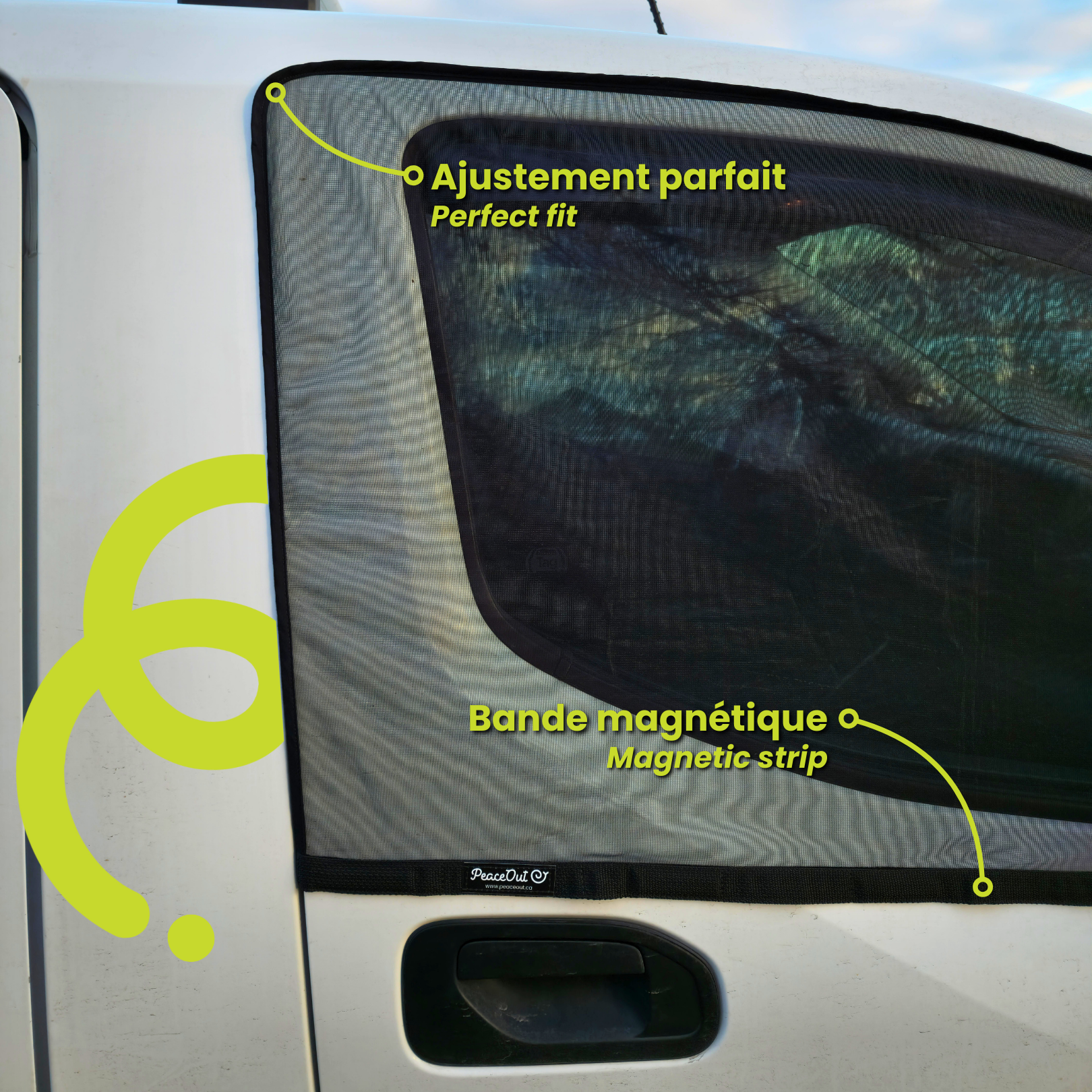 Bug screen for Nissan NV200 door, offering optimal protection against mosquitoes while allowing you to enjoy fresh air. With this mosquito net specifically designed for the Nissan NV200, you can lower your windows without letting mosquitoes in. Enjoy your travels in peace with this durable and easy-to-install mosquito net for your Nissan NV200, keeping mosquitoes out while letting fresh air in.