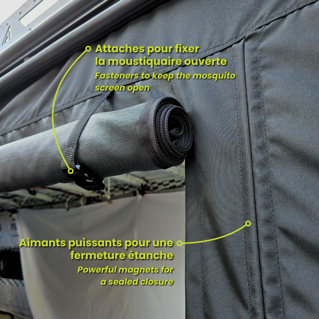Sliding door bug screen for Mercedes Sprinter offering optimal ventilation and complete protection against mosquitoes. Specifically designed for the Mercedes Sprinter, this mosquito net ensures bug-free ventilation. Easily install it on your Mercedes Sprinter for a durable and effective solution.